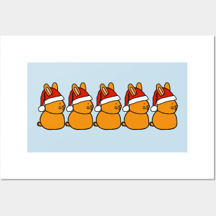 Cute Christmas Bunny Rabbit in Santa Hat Five Posters and Art